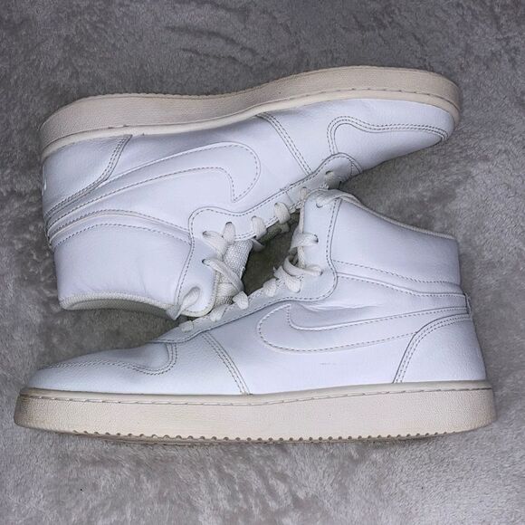 NIKE M7.5/W8.5 Unisex White Leather Sneakers High Tops Shoe - Picture 1 of 12